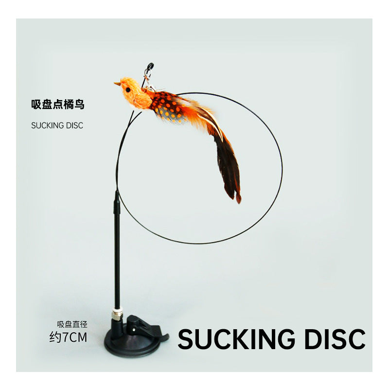 Cat Self-Hi Toy Bell Long Pole Cat Amusement Stick Strong Suction Cup Feather Replacement Head Cat Toy Pet Supplies