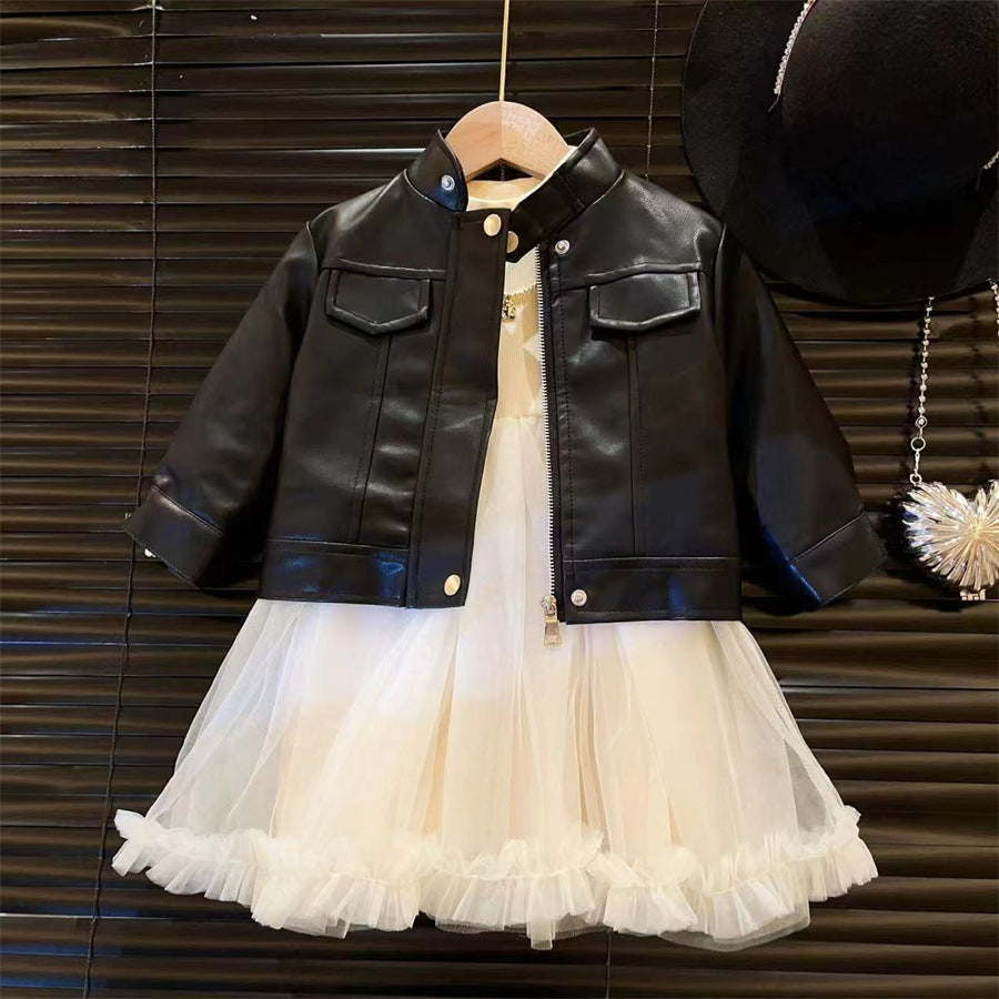 New arrival girls fashionable leather jacket 2025 autumn new style children's leather jacket baby casual jacket versatile fashion leather jacket