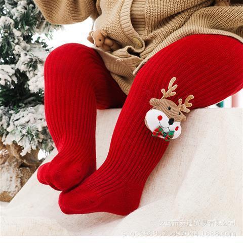 Children's Spring and Autumn Festive Red Pantyhose Female Baby 100 Days Old Low Pants Baby Cartoon Christmas New Year Stockings