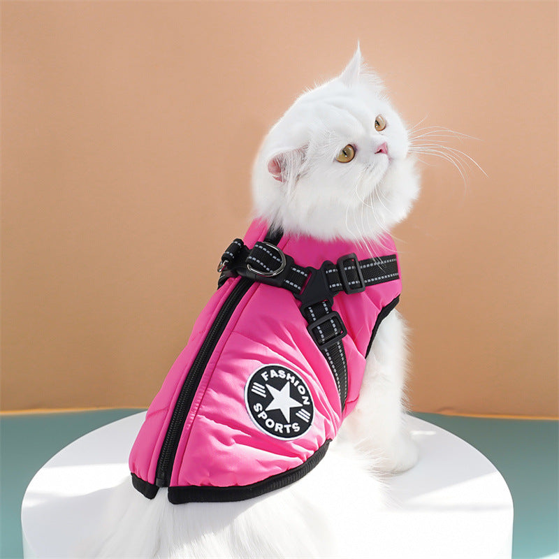 Pet clothes cross-border waterproof thick warm dog cat cotton coat winter chest back cotton vest supplies wholesale