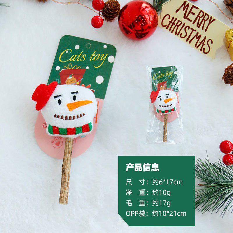 Pet Christmas cat toy snowman vent doll cat toy kitten wood Tianjiao teething stick pet supplies