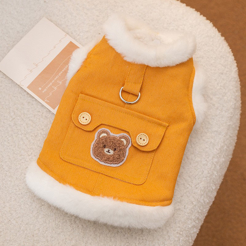 Thickened autumn and winter puppy dog clothes vest Teddy Bichon small dog can be pulled warm cat pet clothing