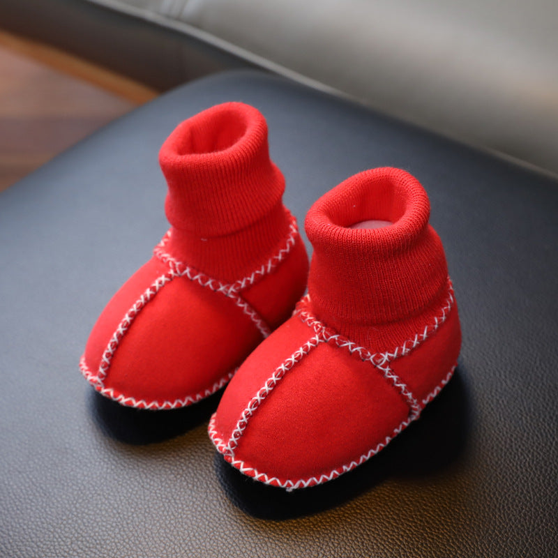 Sheepskin and fur integrated baby shoes and socks keep warm and velvet autumn and winter baby cotton shoes soft soles will not fall off toddler shoes newborn