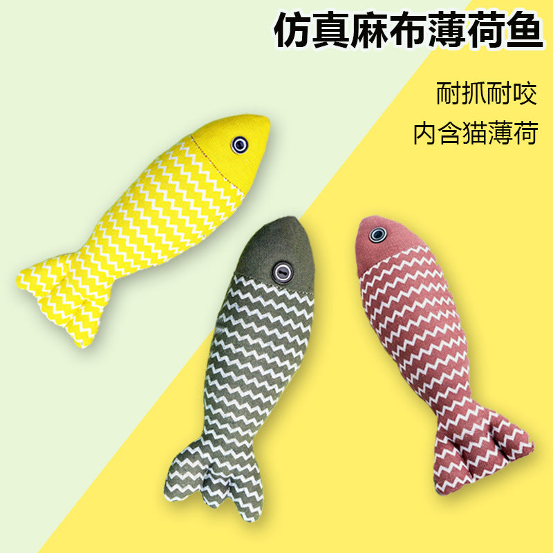 Cat Toy Cat Amusement Linen Fish Self-entertainment Catnip Fish Bite-resistant Cat Amusement Stick Simulation Mint Fish Pet Toy