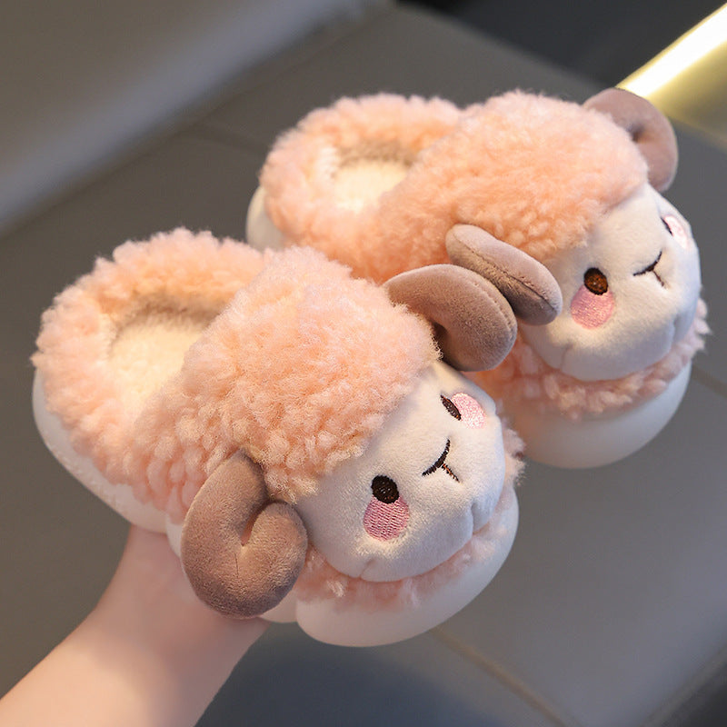 Children's cotton slippers autumn and winter 2023 new boys and girls indoor heels home warm baby fur slippers
