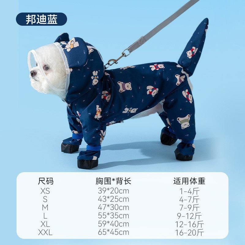 Puppy dog raincoat four-legged waterproof all-inclusive Teddy raincoat pet rain clothes for small and medium-sized dogs Bichon Pomeranian