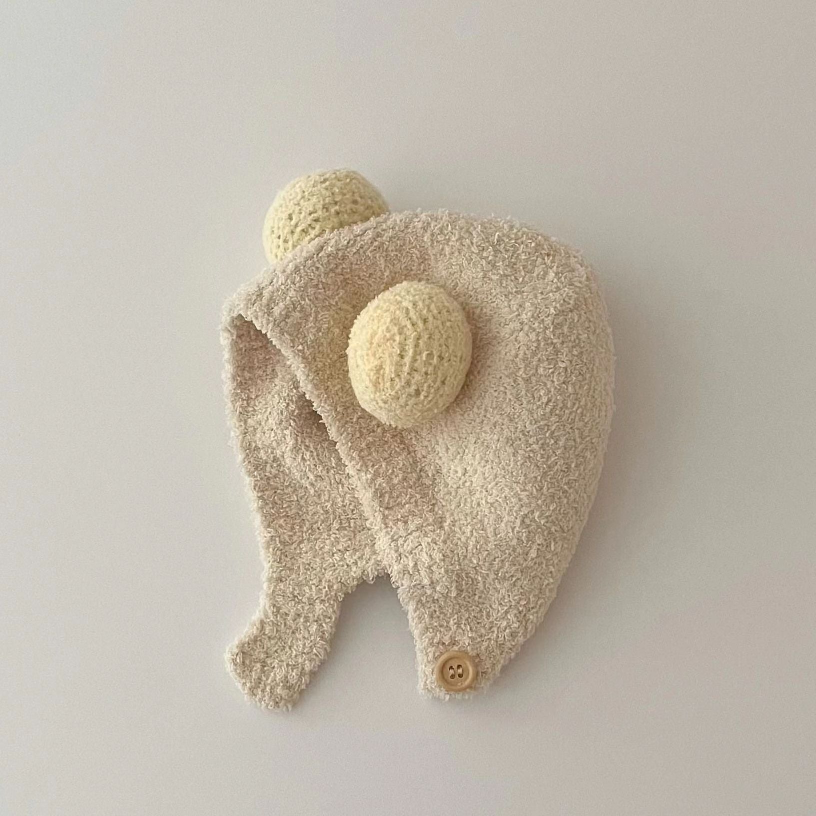 Baby hat autumn and winter newborn infant ear protection hat pure cotton cute warm boys and girls baby knitted plush hat