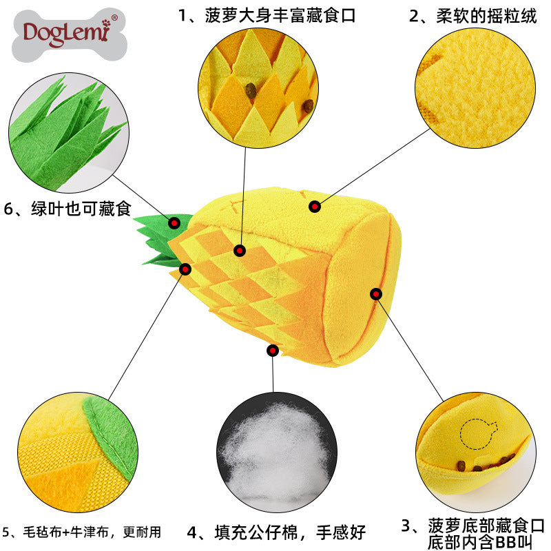 Pineapple Sniffing Pet Toy Food Hiding Puzzle Plush Dog Toy Sound Grinding Boredom Relief Pet Supplies Wholesale