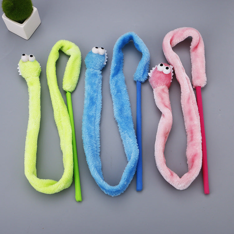 Cross-border factory spot plush cartoon snake cat teaser short rod pet supplies cat toy wholesale interactive cat fishing