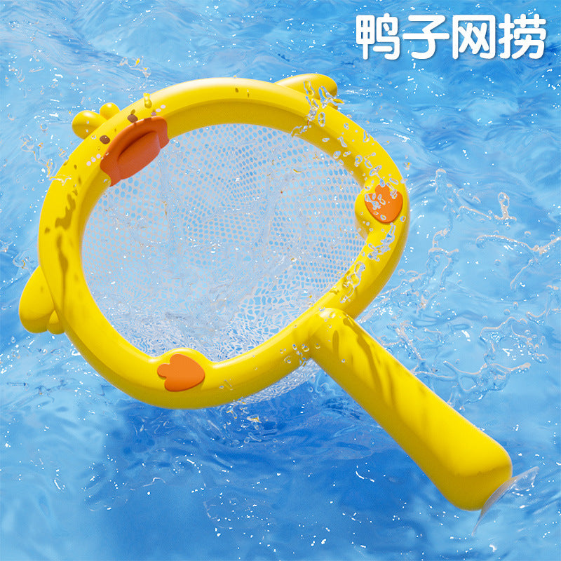 Cross-border baby bath toys baby net fishing little yellow duck children's swimming bathroom water play light toys 0-3 years old