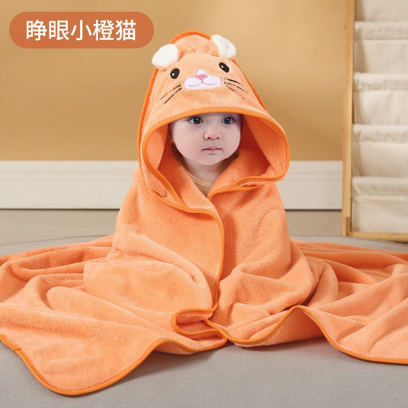 Children's bath towel baby blanket coral fleece embroidered cartoon hooded anti-kick cloak coral fleece baby cloak bath towel