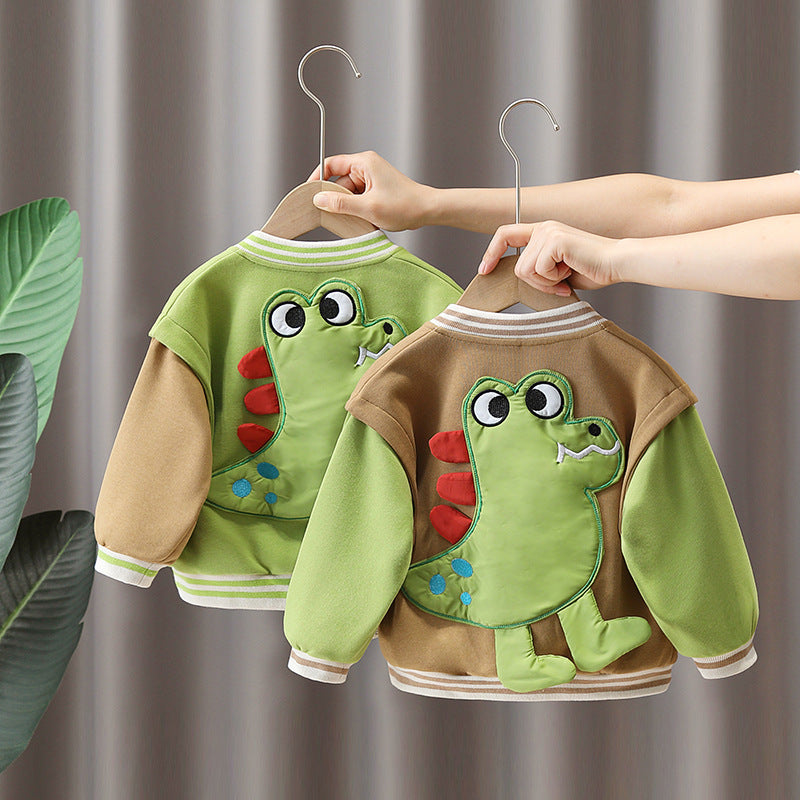 Boys spring suit 2025 new stylish baby spring suit cartoon baseball three-piece suit dinosaur baby children's suit a