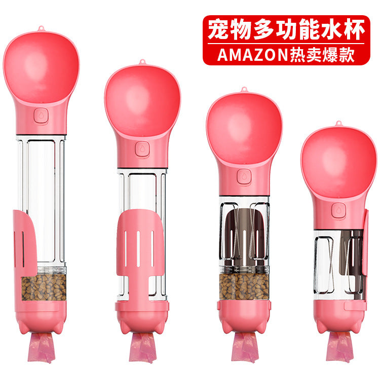 Pet accompanying cup Three-purpose dog drinking water bottle with garbage bag toilet pickup Pet portable water cup