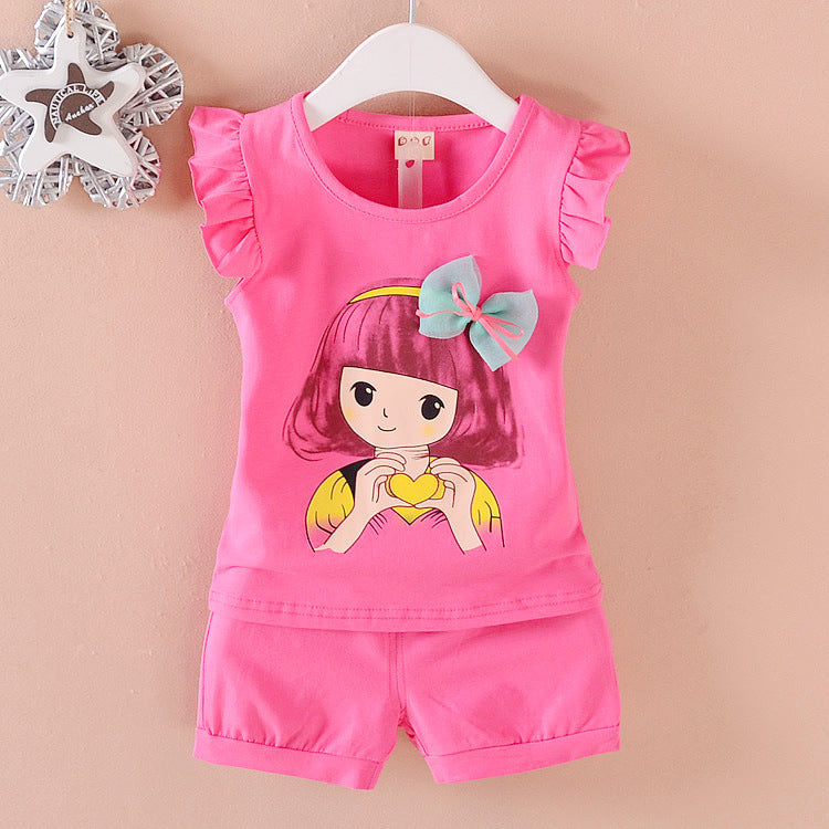 Korean children's clothing summer clothes girls summer cartoon flower vest suit 0-4 years old baby girl shorts two-piece suit trendy