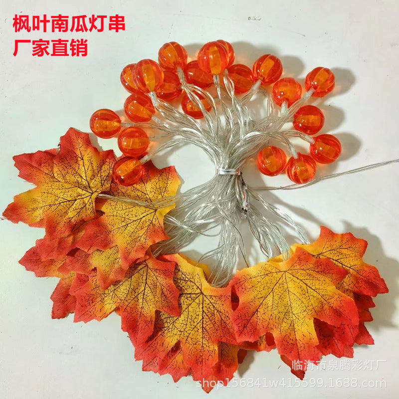 New LED Simulation Maple Leaf Pumpkin Light String Battery Box Remote Control Halloween Thanksgiving Garden Party Decorative Lights