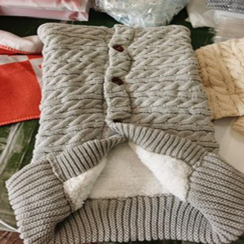 European and American autumn and winter baby stroller sleeping bag outdoor button baby knitted sleeping bag wool plus velvet thick swaddle quilt