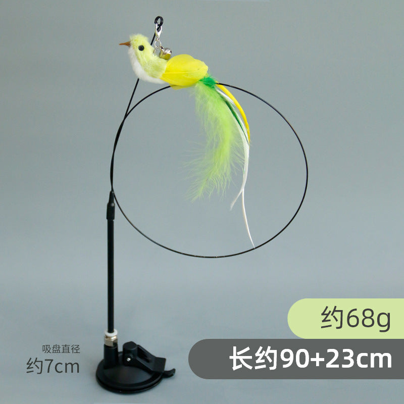 Factory spot wholesale simulation bird suction cup feather long wire long rod cat toy stick replacement head cat toy pet