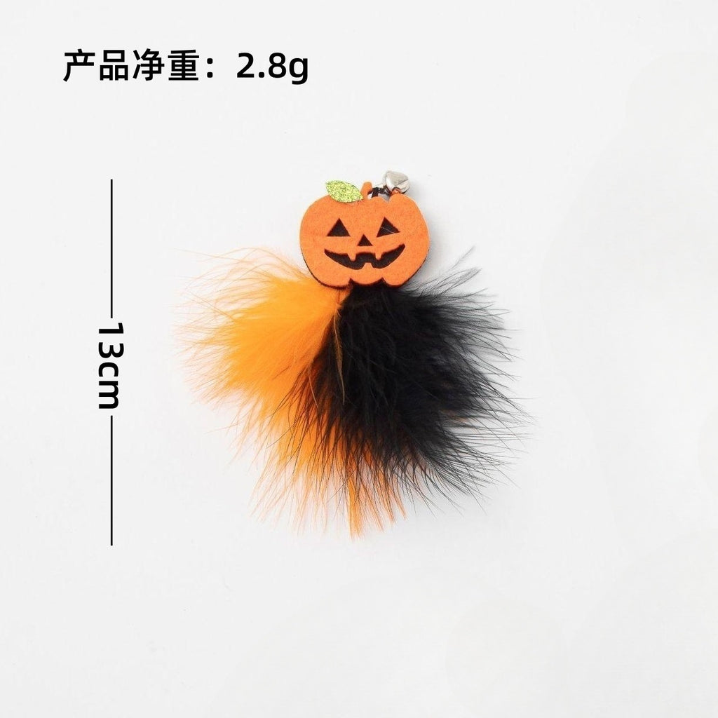Cross-border new Halloween cat toys new cat teaser pumpkin ghost feather bell plastic cat toy manufacturer