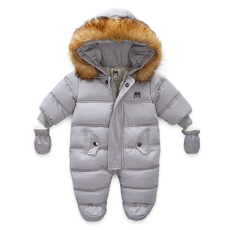 Autumn and winter children's thickened romper for European and American export hot style winter plus velvet baby children's jumpsuit jacket with gloves