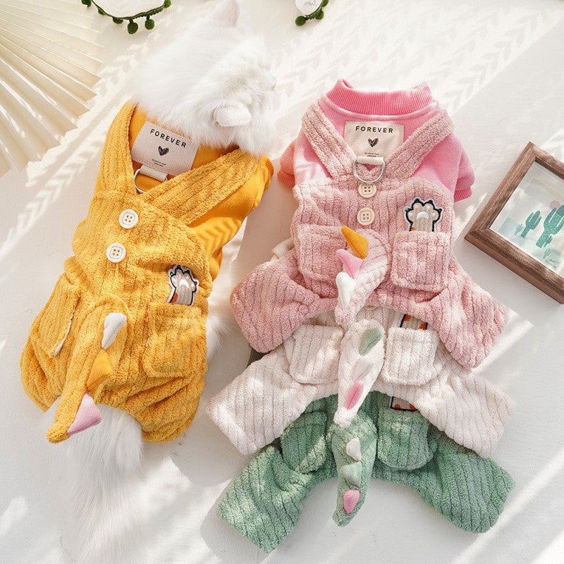 Pet autumn and winter cute transformation clothes with traction buckle warm four-legged clothes Teddy Bichon dog cat clothes supplies