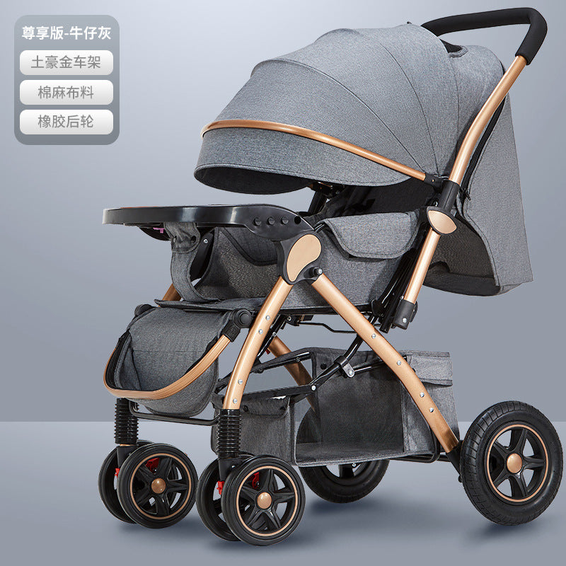 Baby stroller for children, lightweight and easy to fold, can sit and lie down with umbrella, good driver, four wheels and high view