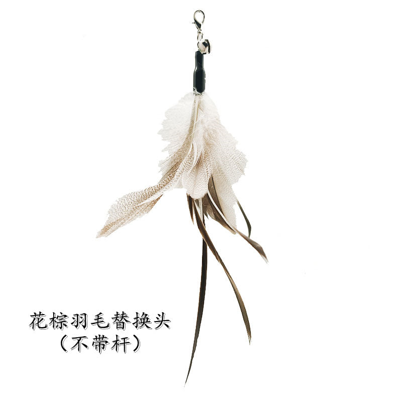 Love Bird Cat Toy Colorful Feather Bird Steel Wire Long Rod Amusing Cat Stick Replacement Head Self-Hi Bite-resistant Pet Toy