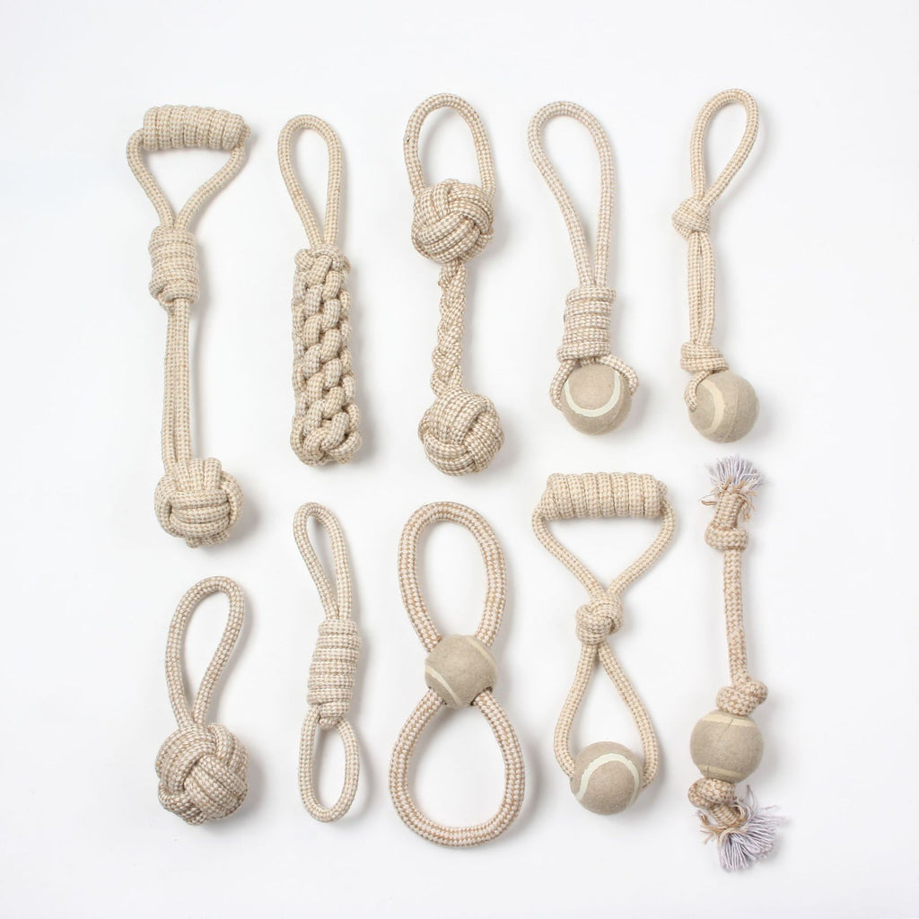 Pet dog toy teeth grinding strong boredom cleaning teeth resistant khaki braided cotton linen rope small medium and large dog set