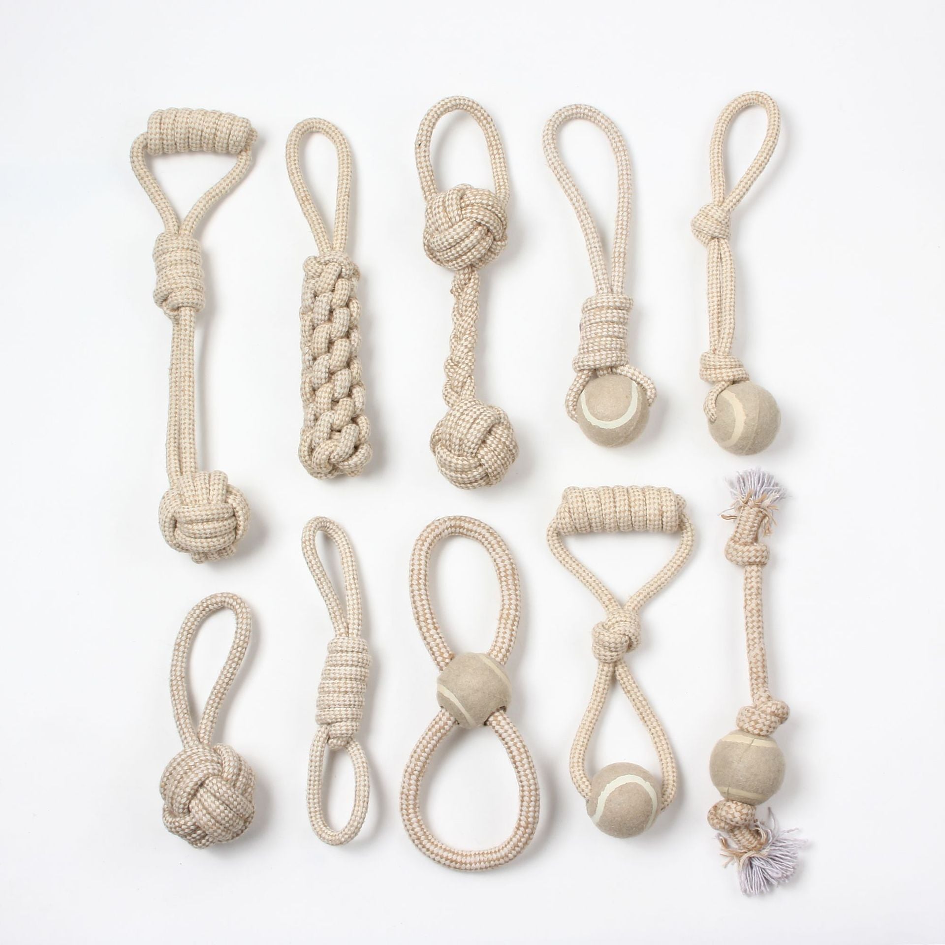 Pet dog toy teeth grinding strong boredom cleaning teeth resistant khaki braided cotton linen rope small medium and large dog set