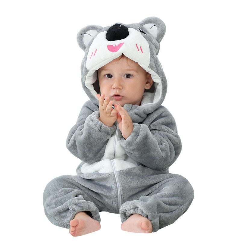 Mimi miles green dinosaur baby hooded animal crawling clothes flannel children's clothes cute baby crawling clothes