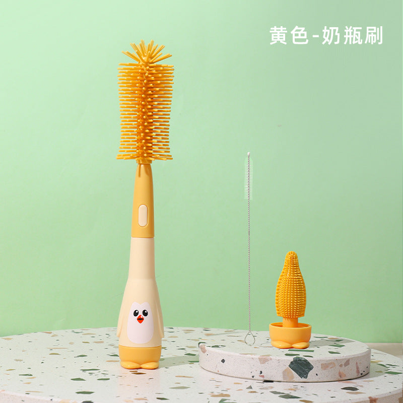 Baby bottle brush penguin three-in-one bottle brush straw brush pacifier brush set water cup cleaning brush spot wholesale