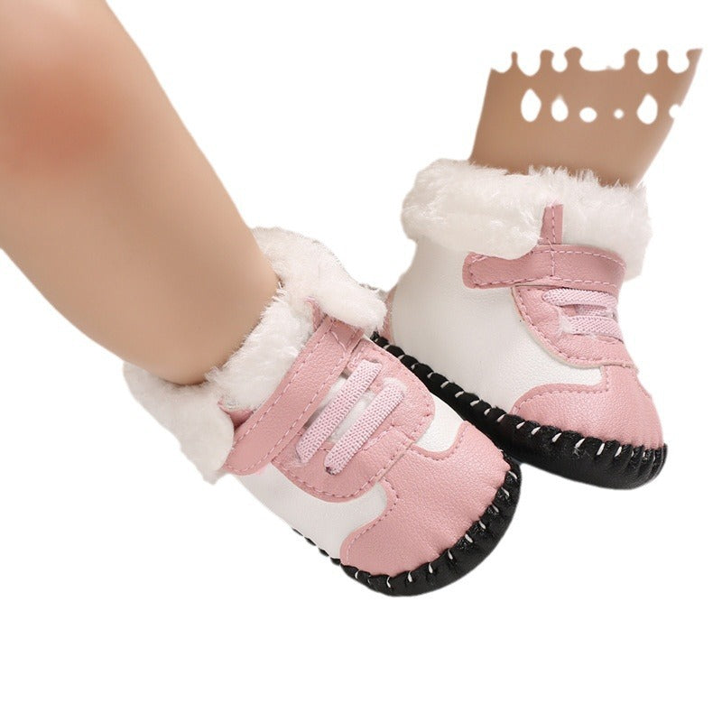Winter new cotton shoes 0-1 year old baby toddler shoes soft rubber sole baby shoes anti-slip snow boots