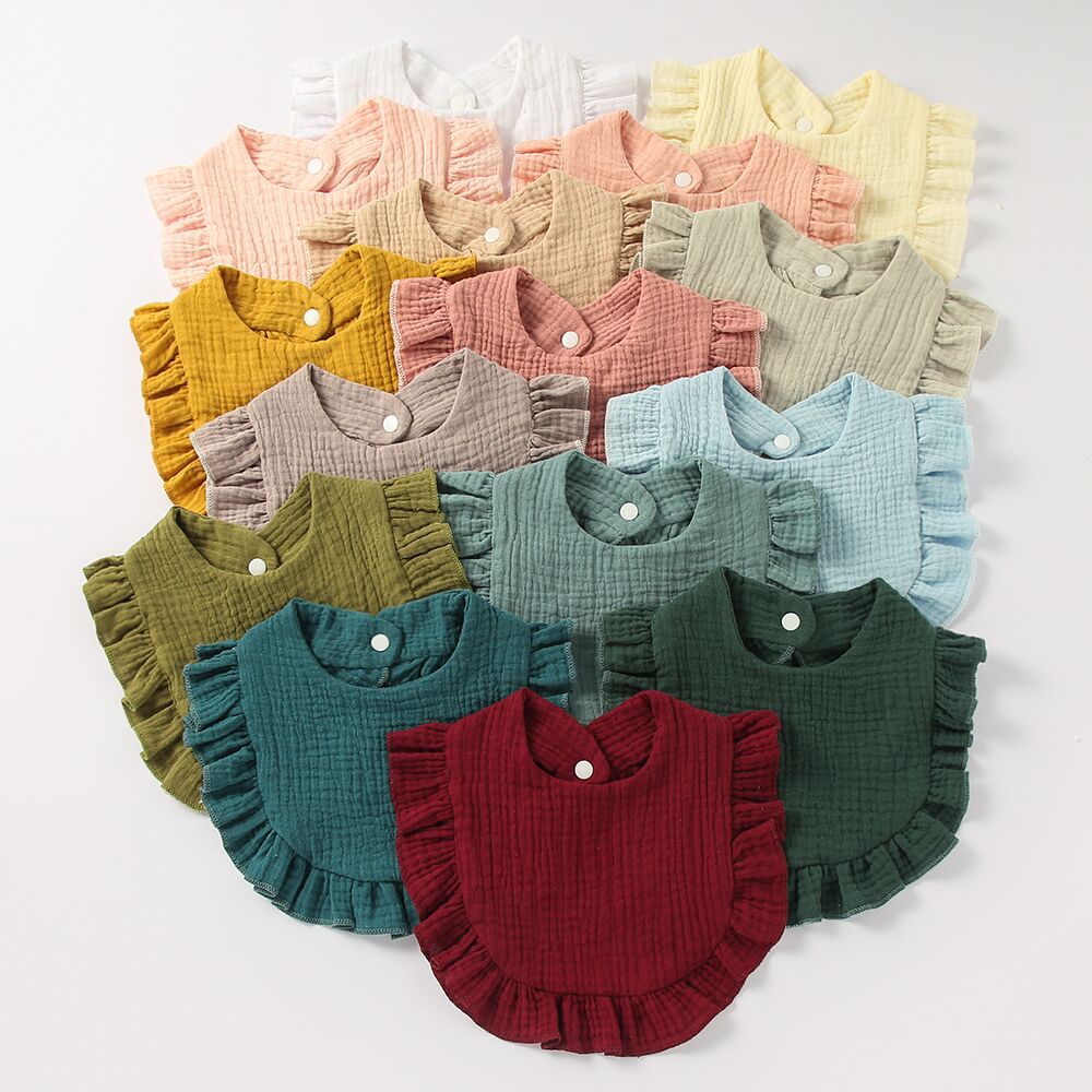 New baby bibs with ruffles Children's baby pure cotton gauze lace bibs bibs bibs cross-border