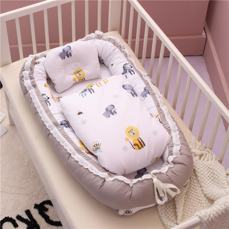 Cotton baby bed breathable foldable washable portable medium bed bionic baby nest baby pillow travel baby bed