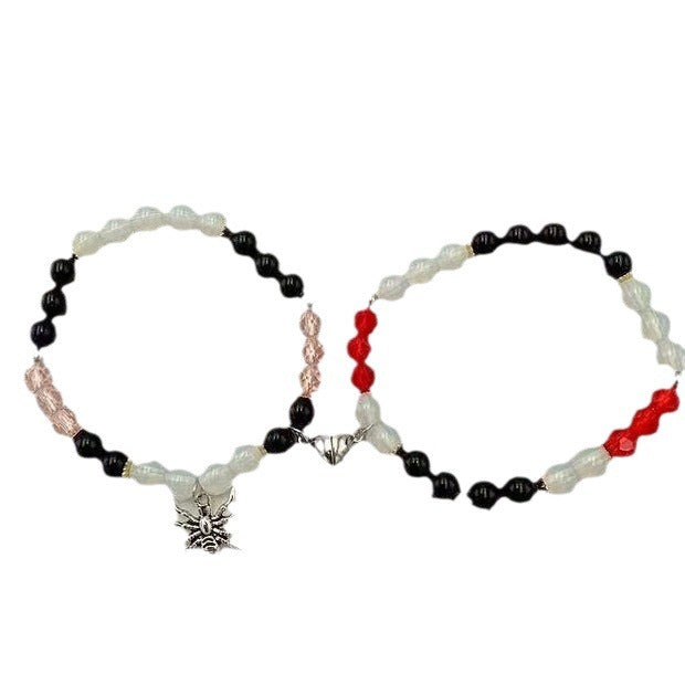 Cross-border hot selling Halloween spider love magnetic attraction bracelet beaded elastic adjustable couple holiday bracelet