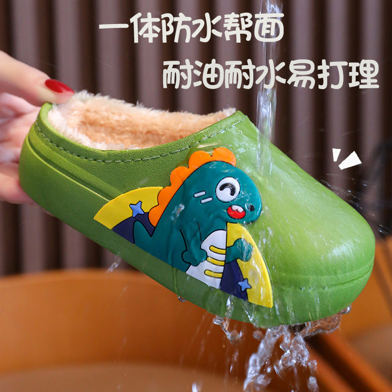 Winter waterproof, non-slip and warm for kids girls cartoon parent-child furry boys baby children cotton slippers
