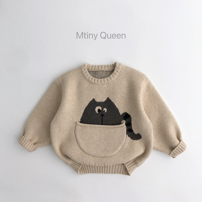 Pocket baby~cute~children's sweater autumn and winter Korean version men and women's trendy cartoon pullover sweater loose