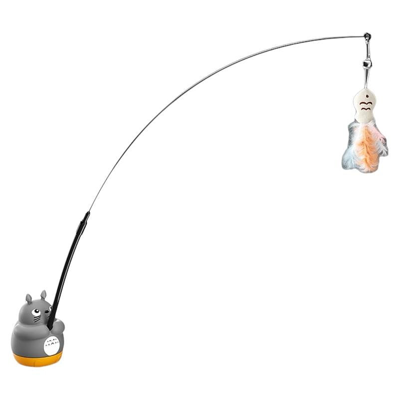 Cartoon chinchilla 360 rotating fishing cat teaser stick self-entertainment replaceable feather long rod cat teaser pet toy