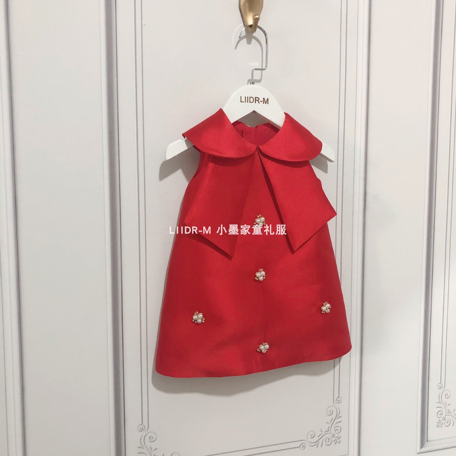 Girls sundress dress children's baby girl one-year-old dress big bow princess dress handmade pearl diamond dress spring