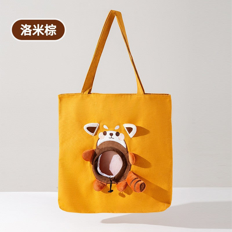 Cute canvas outing bag with exposed head and bee shape cat bag shoulder bag small dog handbag pet dog bag