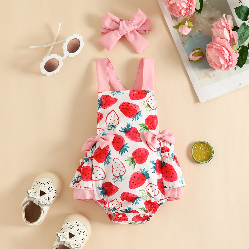 Foreign trade baby summer sling cow triangle romper fart clothes casual cute print butterfly knot crawling clothes