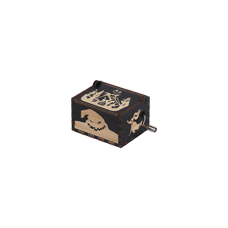 Halloween music box classical carving diy wooden hand-cranked music box boutique handicraft gift gift spot