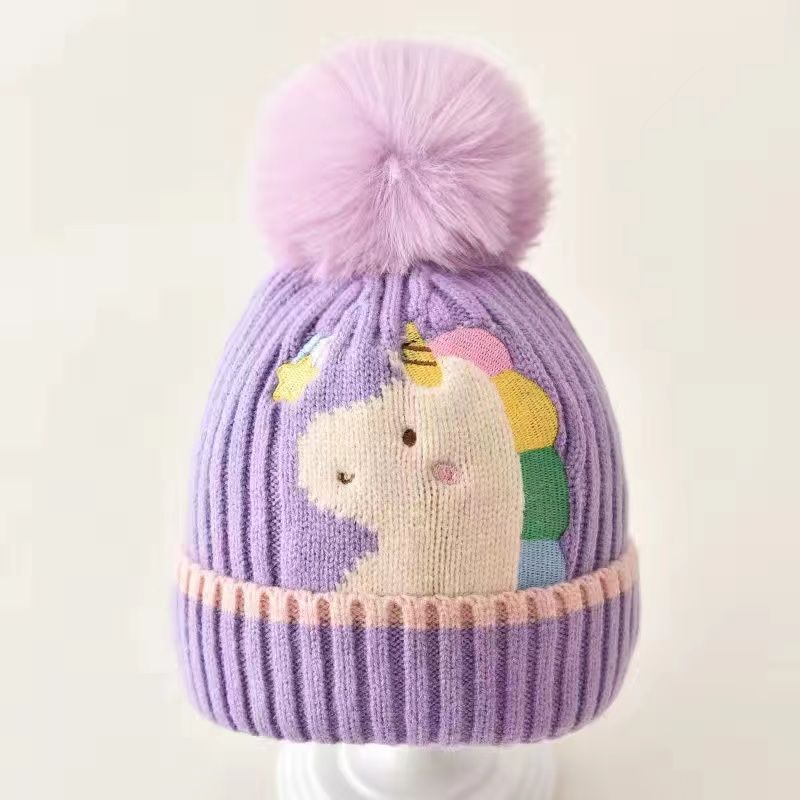 New autumn and winter children's warm hats cute bear double ball hats infant baby warm ear protection knitted wool hat