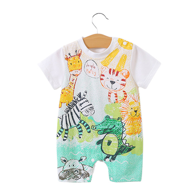 Baby jumpsuit summer clothes baby short-sleeved clothes ins style newborn cartoon animal crawling cotton romper