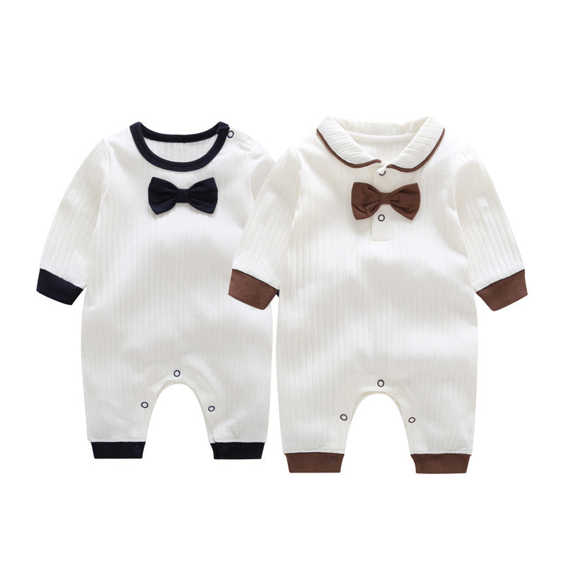Newborn baby 100-day autumn and winter long-sleeved baby crawling clothes pure cotton jumpsuit new version gentleman bow tie clothes