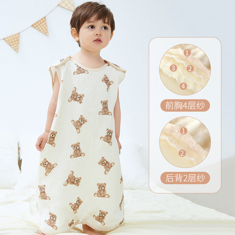 Baby gauze vest sleeping bag summer thin children's newborn baby anti-kick quilt front 4 back 2 layer sleeveless sleeping bag