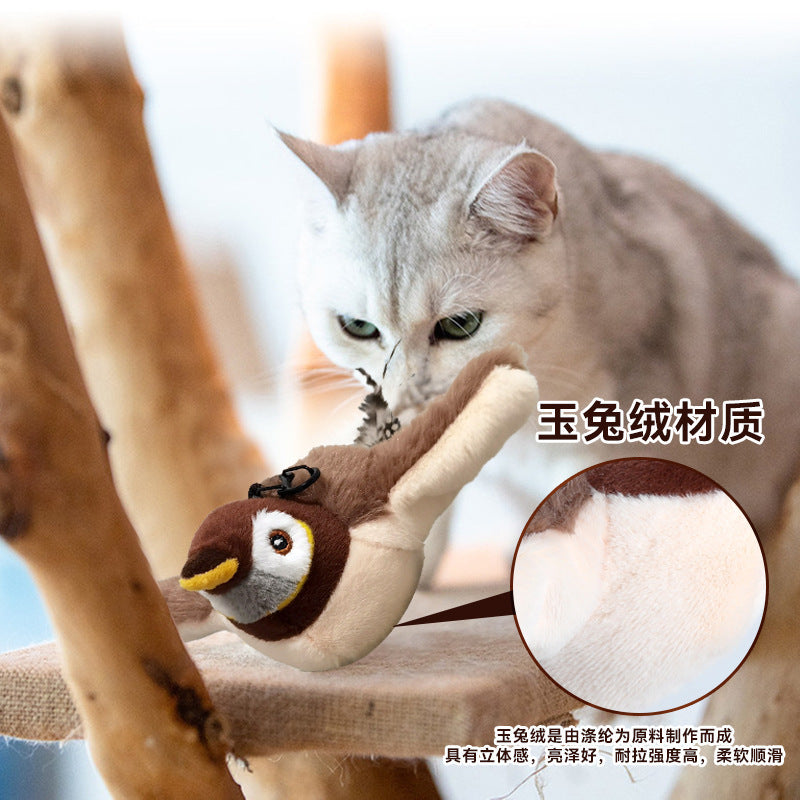 New cross-border hot-selling electric cat toy sound pet plush toy charging swing shaking bird self-entertainment cat