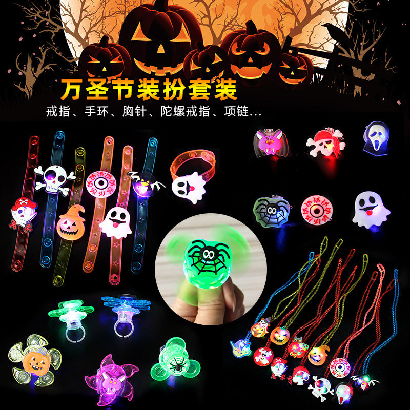 Cross-border Amazon Halloween glow necklace finger gyroscope LED flash pumpkin luminous ghost head pendant toy