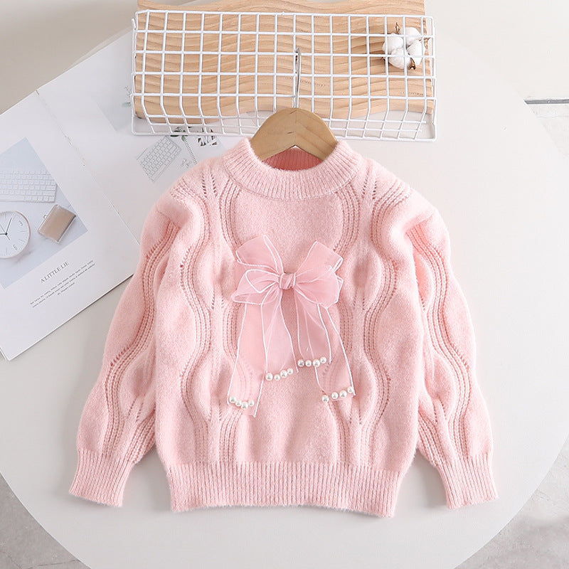 Girls sweater thickened autumn and winter new children's twisted fashionable pullover sweater small and medium children's sweater girl baby top