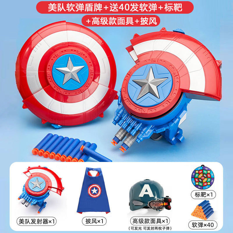 Cross-border Captain America shield launcher deformable boy luminous ejection Marvel Halloween soft bullet toy
