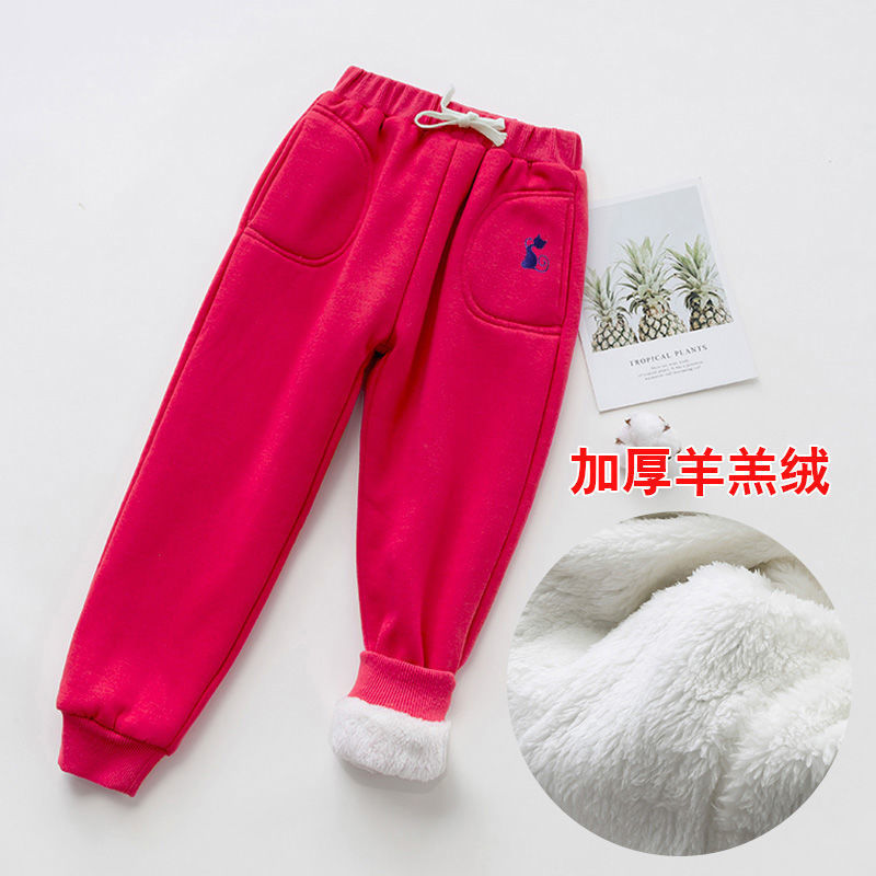 Girls fleece pants thickened children's sports pants autumn and winter girls casual pants outerwear boys baby warm trousers